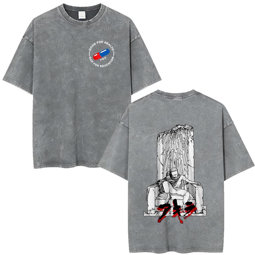 Anime Akira Vintage Washed T Shirts 90s Japanese Manga Shotaro Kaneda Tshirt Men Women Clothing Oversized Tshirts Streetwear