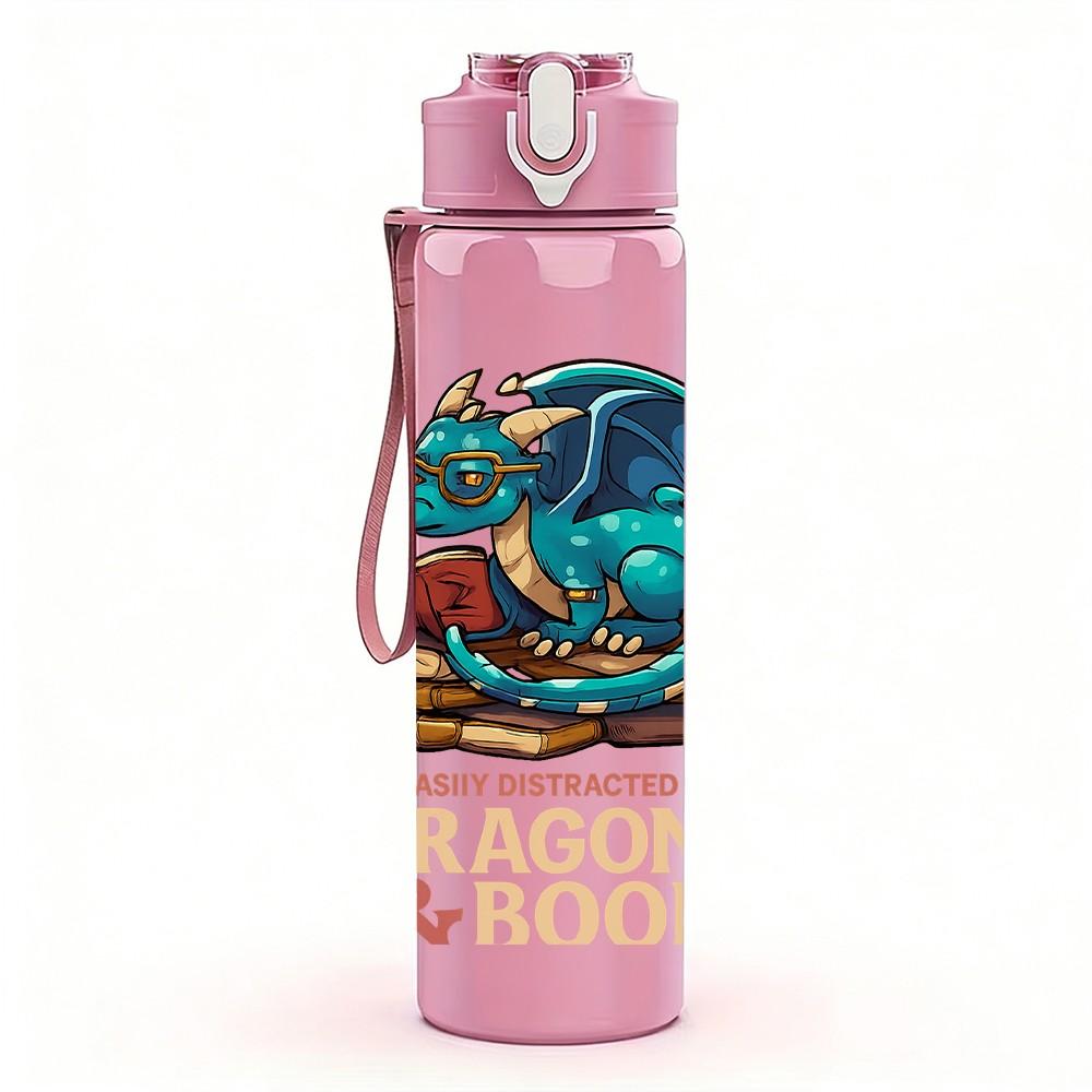1PC Dragon Book Hooks Graphic 750ml Color Plastic Sports Water Bottle Leakproof Flip Straw Lid Suitable for Sports Office Home Use