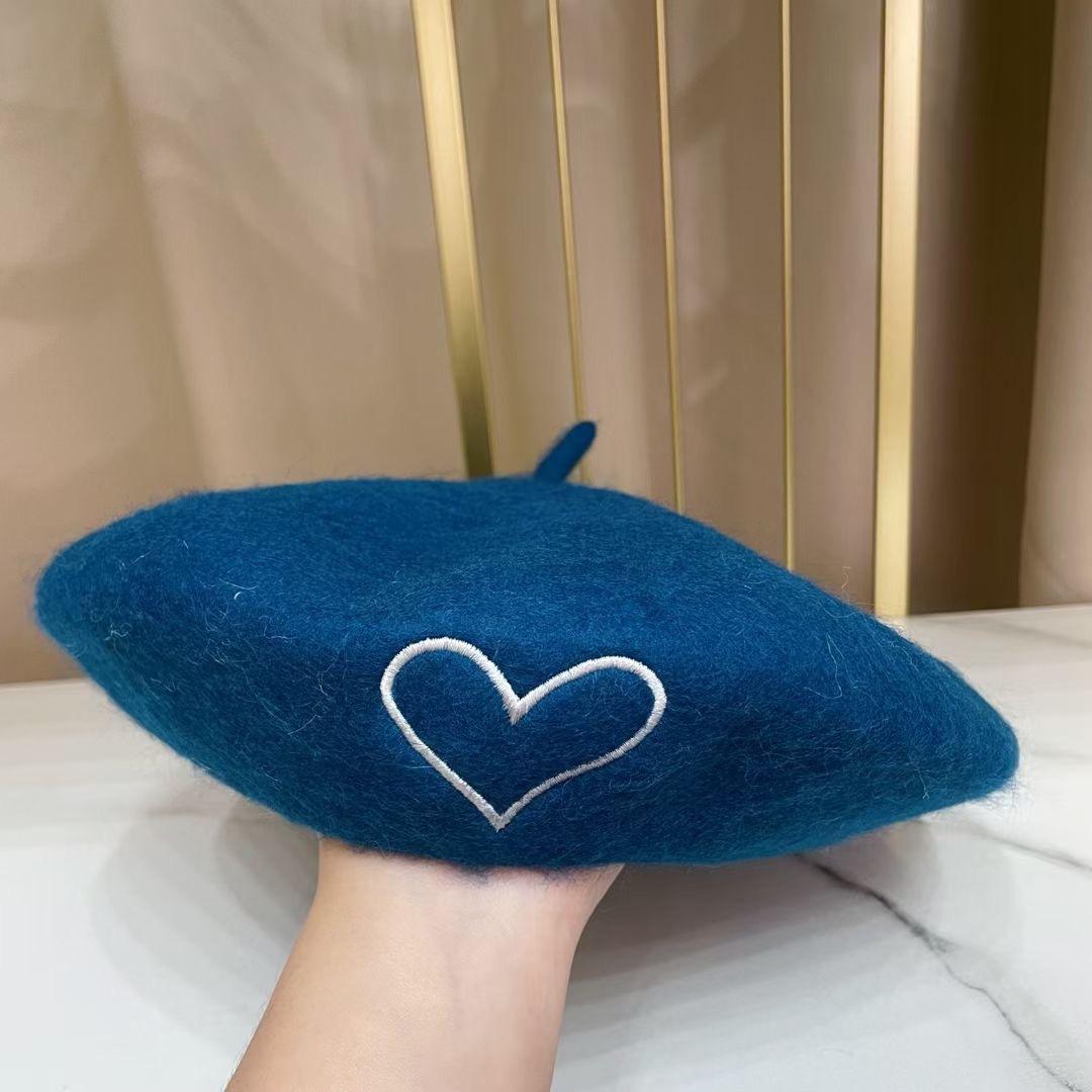 

Буд шляпа мода любовь вышивка шерстяной берет дети осень ретро лицо шляпа маленького художника прилив Adult (55-58cm)