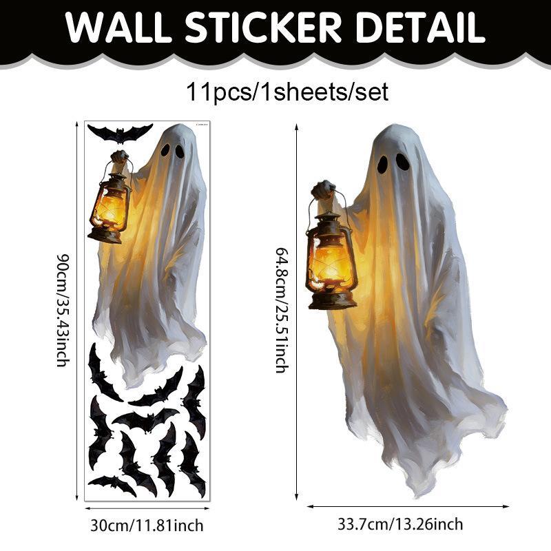 Extra Large Halloween Ghost Window Clings Vintage Ghost Black Bat Window Stickers For Home Classroom Office Diy Party Decoration