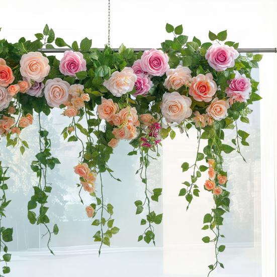 Frühlings-Hängeblumen-Ranke Statische Pfingstrosen-Blumen-Glasaufkleber Abnehmbare Fensteraufkleber für Zuhause, Hochzeitsfeier, Hotel, Büro