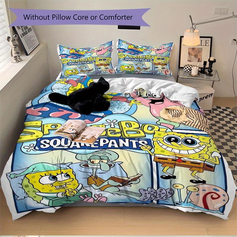 3pcs Handsome SpongeBob Quilt Cover Set (1 Quilt Cover + 2 Pillowcases Without Pillow Core), High-Definition Printing for Home and Dormitory.F020