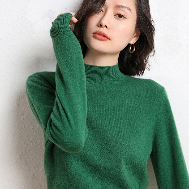 2026 New Women's Korean Style Half-High Collar Long-Sleeve Solid Color Sweater Pullover