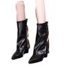 Chunky Women Mid Calf Boots Pointed Toe Sexy Mid Heels Leather Shoes 2025 Trend Winter New Goth Pumps Chelsea Botas De Mujer