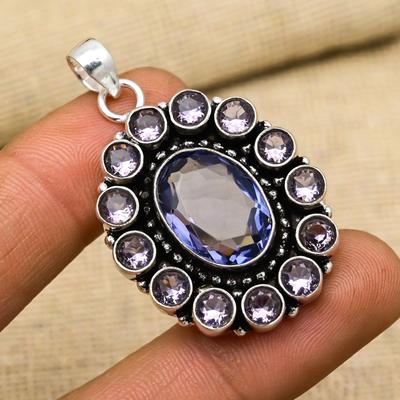 Iolite, Ametista Pietra Preziosa Argento Sterling 925 Gioielli Fatti a Mano Nuovo Ciondolo Per Lei