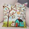 Retro Rural Color Cities Cushion Cover For Sofa Home Car Decor Colorful Cartoon House Pillow Case Tree Short Plush Pillowcase