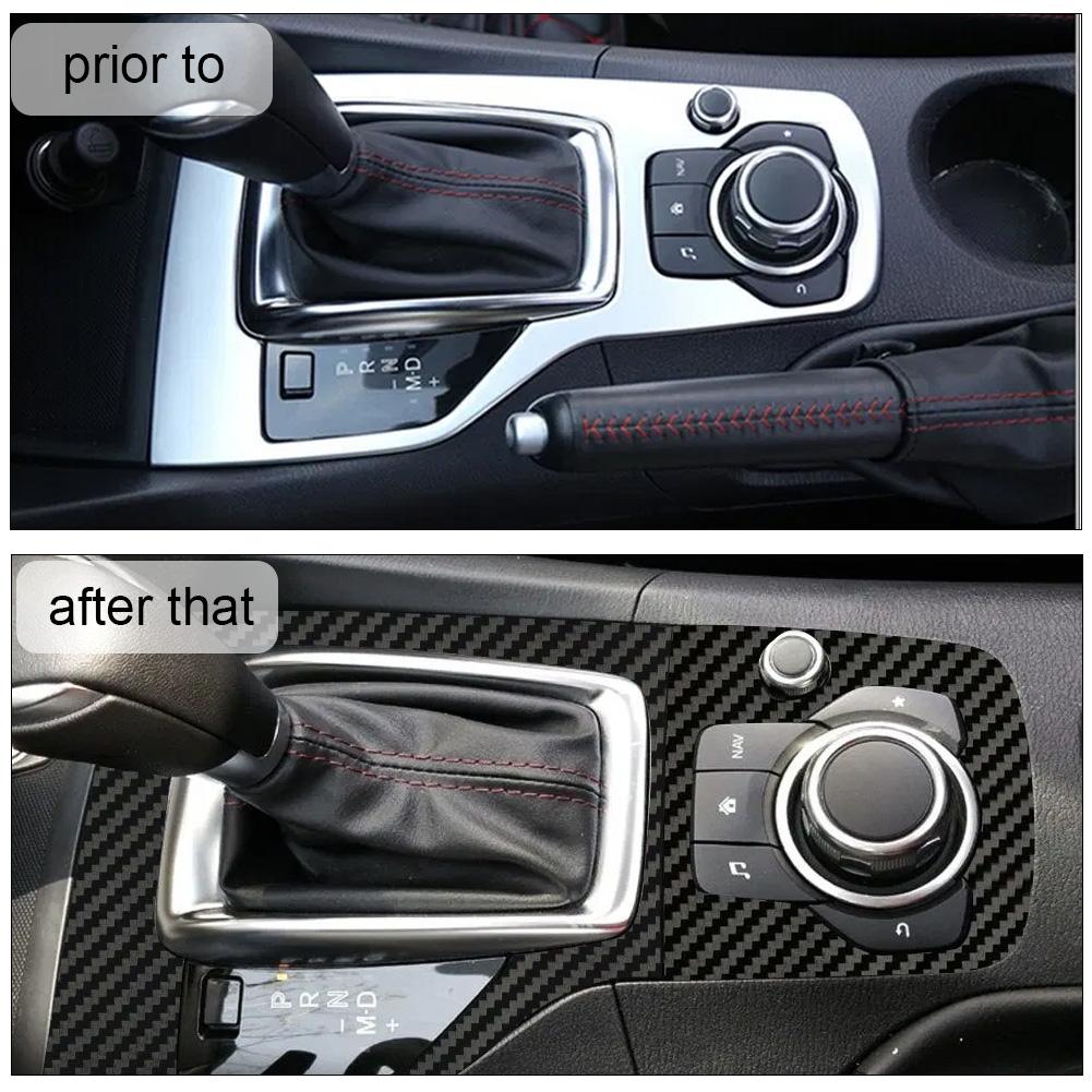 Carbon Fiber Car Center Control Gear Panel Trim Sticker For Mazda 3 Axela 2013-2016 Car Interior Accessories