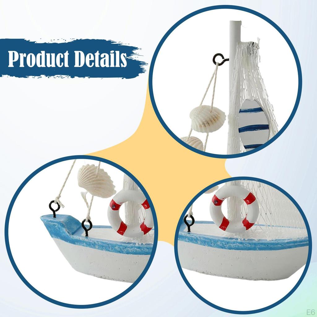 Mini Sailboat Model Beach Nautical Decorative Crafts Table Ornament Home Decor for Housewarming