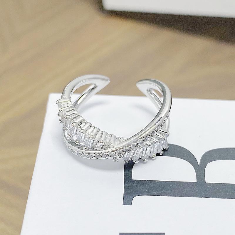 Light Luxury Cross High-End Feeling Full Of Diamonds, Zir*****Pen Ring, Female Geometry Super Flash Exquisite Stacking Ring