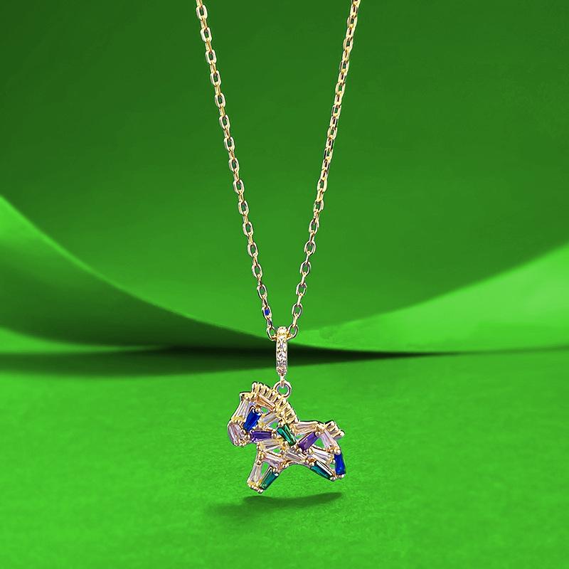 Zhuozhifan 2026 Zodiac Rock Candy Color Diamond Horse Necklace - S925 Sterling Silver Dopamine Fashion Collection 925 Silver