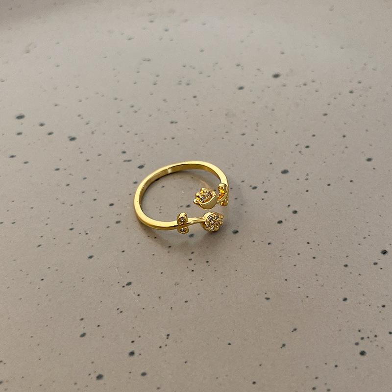 

Plated 14K Exquisite Flower Opening Ring Women S Niche Design Set Index Finger Ring Temperament High-End Ring No specifications