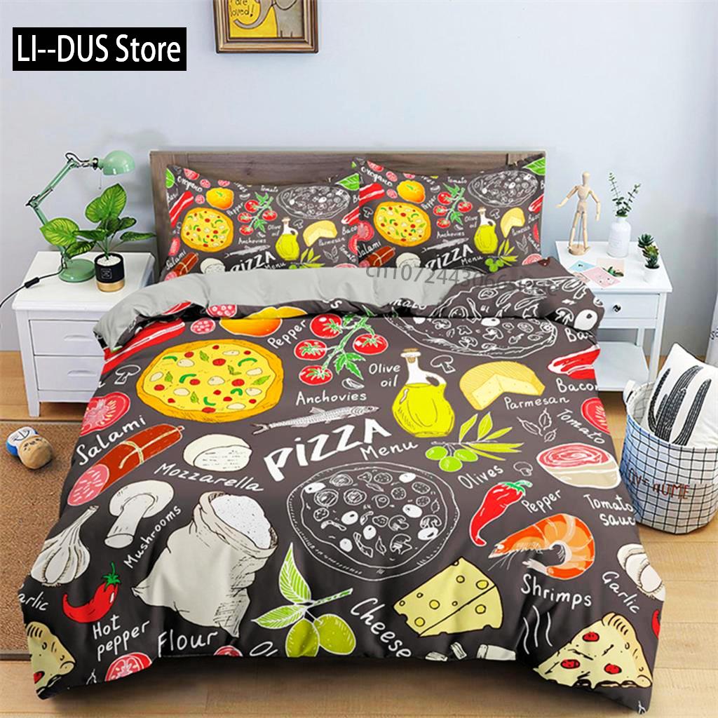 Zestaw pościeli Hamburger Wzór przekąsek Poszwa na kołdrę Twin King Dla dzieci Dorosłych Dekor Mikrofibra 3D Poszwa na kołdrę z pączkiem z poszewkami na poduszki