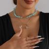 European and American Jewelry Niche Design Blue Crystal Gravel Necklace, Multi-layer Stacked Metal Rod OT Buckle Fringed Chain