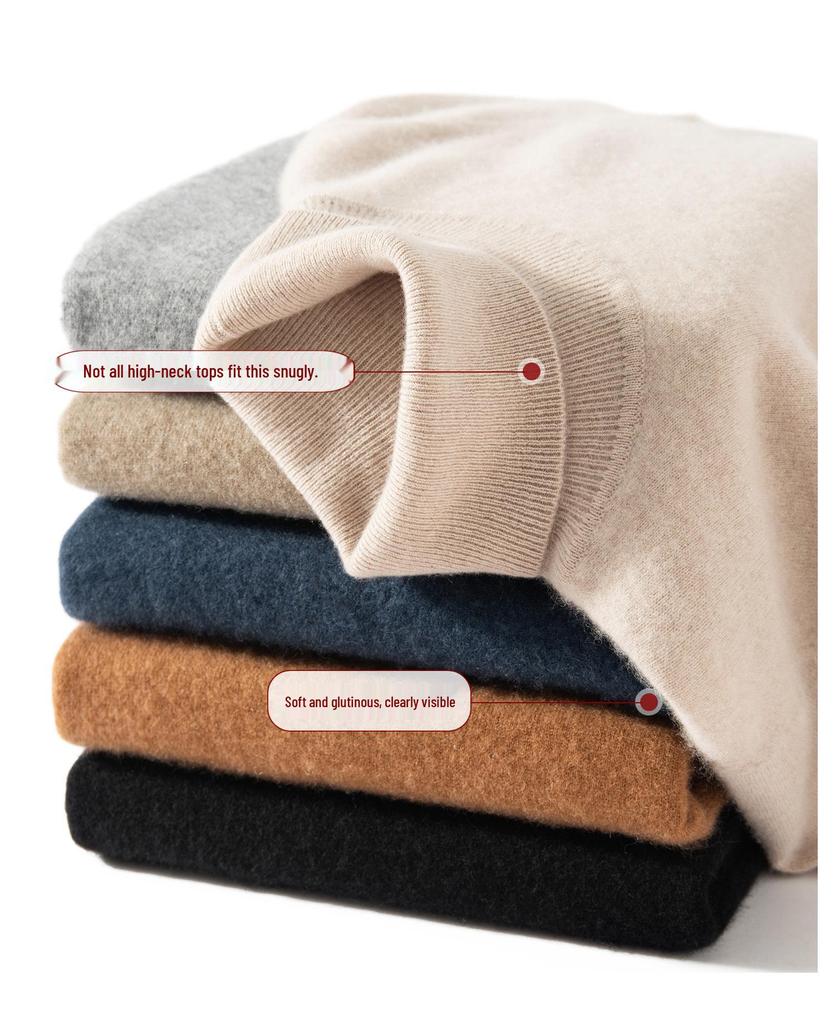 Men's 100% Cashmere High Neck Sweater - Solid Color, Loose, Warm, and Comfortable Knit Base Layer
