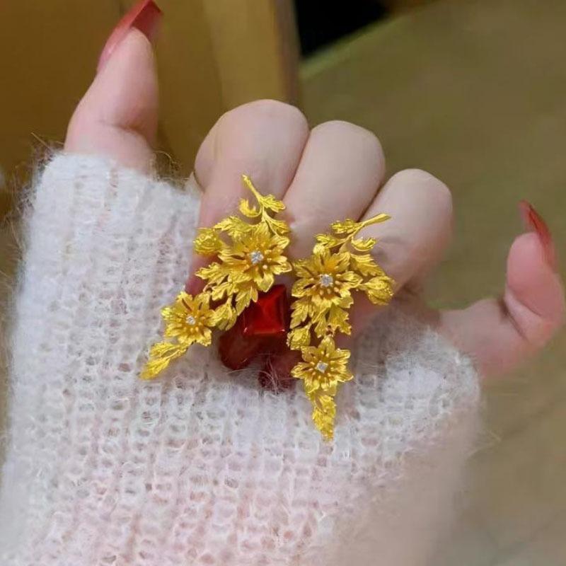 Fashion Retro Sunflower Floral Branches earings stud Exquisite Exquisite earrings for women Wedding Palace Style