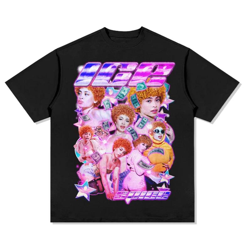 

2025 Американский Ретро Хип-Хоп Ice Spice Тяжелый Хлопок Принт Футболка с Коротким Рукавом Мода Все с Маленьким Вырезом Тренд 4XL