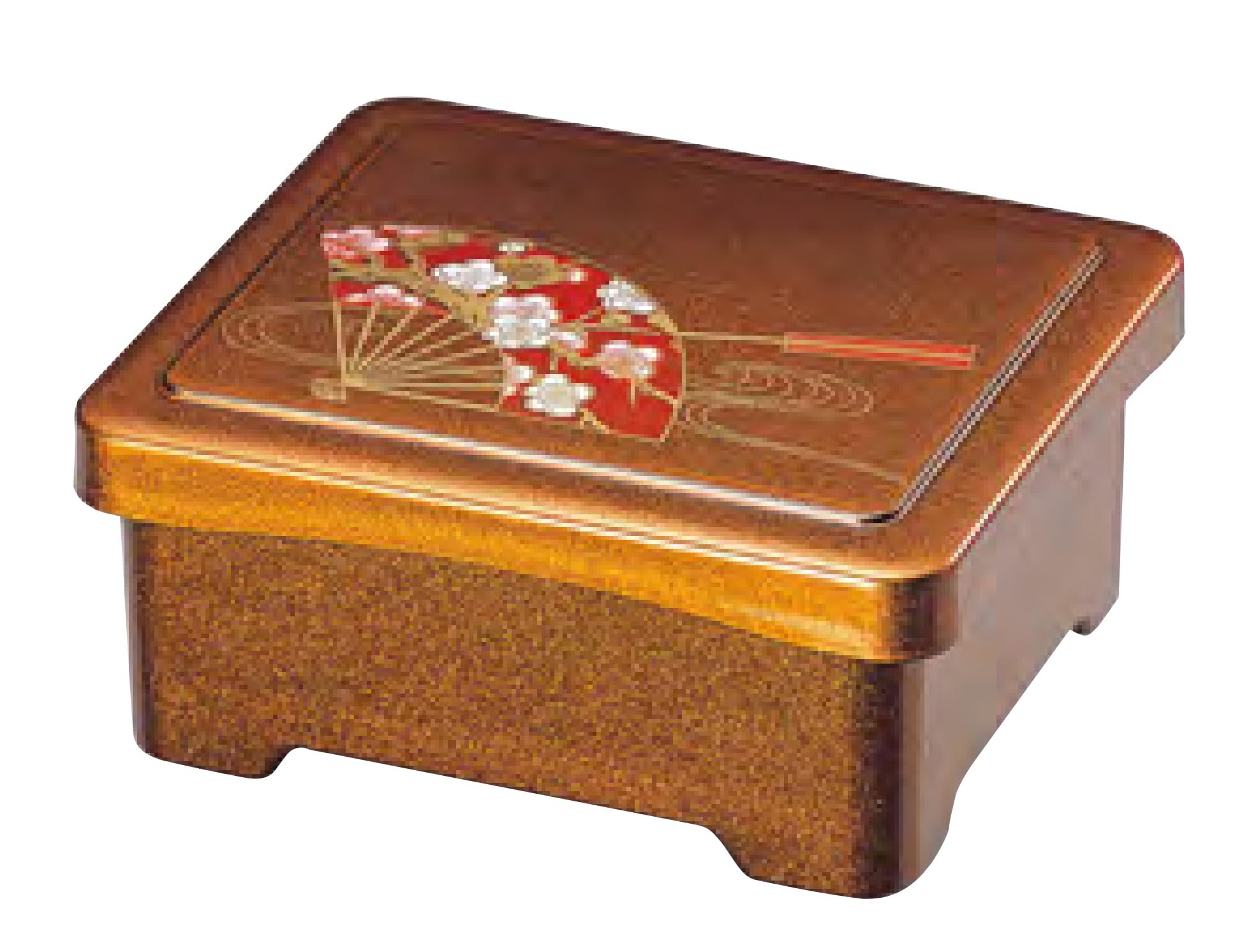Wakaizumi Lacquerware Eel Rice Foot Gold Pearlescent New Fan Pattern with Vermilion Bowl, Elephant s Design, Finish, Interior, U-1-22