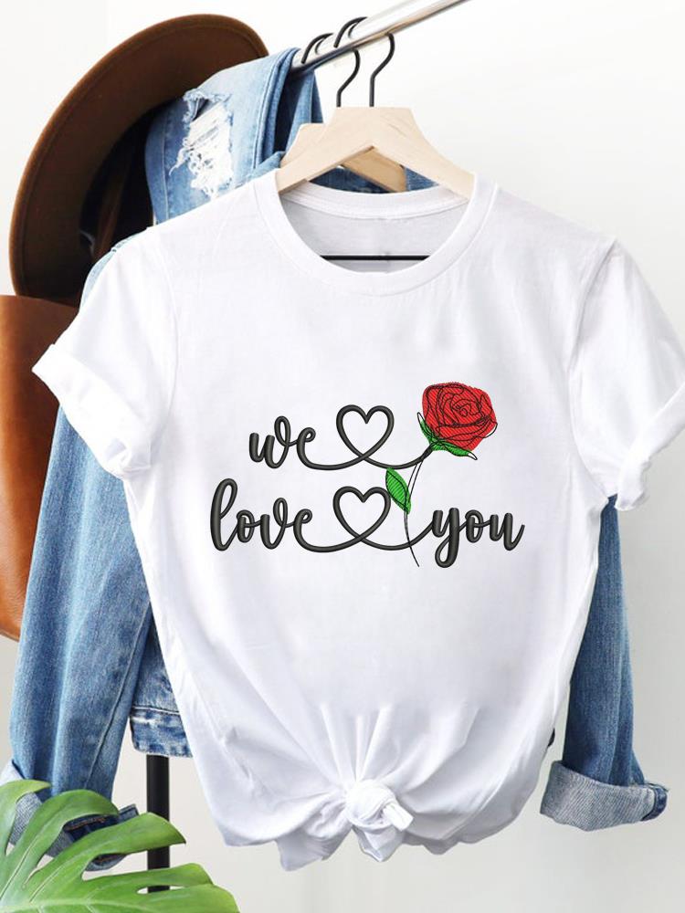 (Aziatische maat) liefdeshart stijl 90s Dameskleding Korte Mouw T-shirt Mode Tee Top Vrouw Print Vrouwen Grafische T-shirts