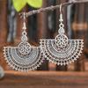 Fashion Vintage Tibetan Silver Carving Round Geometric Flower Drop Earrings Woman Retro Ethnic Boho Long Dangle Female Earrings