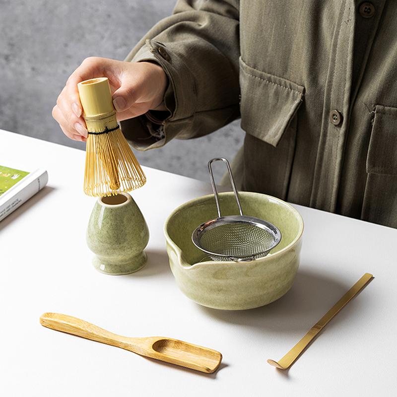 5/6Pcs Matcha Tea Set Bamboo Whisk Teaspoon Sieve Matcha Ceramic Bowl Matcha Whisk Japanese For Tea Lovers Tea-Making Tools