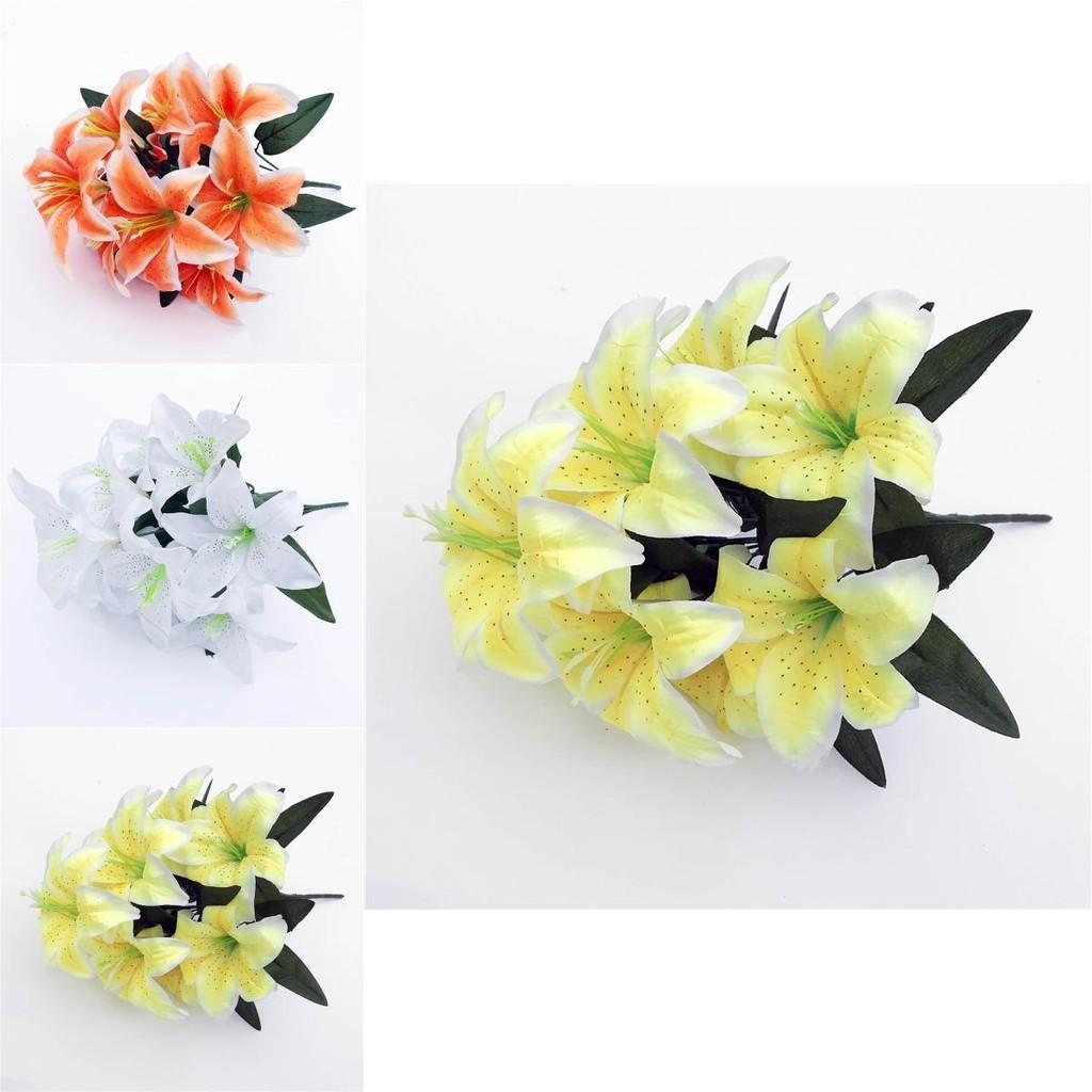 Premium 45cm 10 Heads Artificial Stargazer Lilies Realistic Silk Flower Bouquet For Home Decor