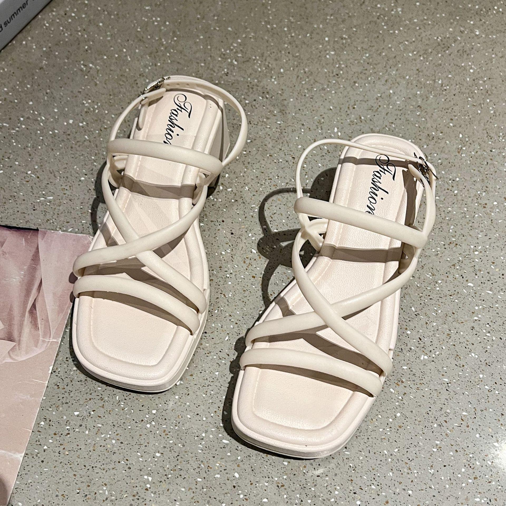 

Женские летние босоножки и шлепанцы на высоком каблуке - Нескользящие, на толстой подошве, Универсальный однотонный цвет 38-39 грязно-белый