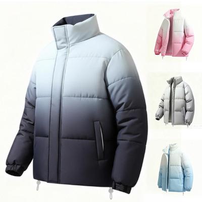 Herren Casual Jacke mit Farbverlauf, Herren Locker Stehkragen Baumwolljacke, Verdickte Baumwolljacke