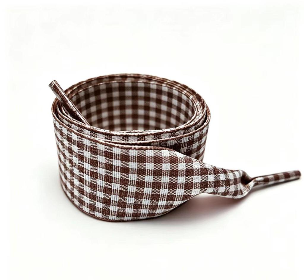 Plaid Ribbon 2.5cm Square Shoelaces - Sweet College & British Style White Shoelaces