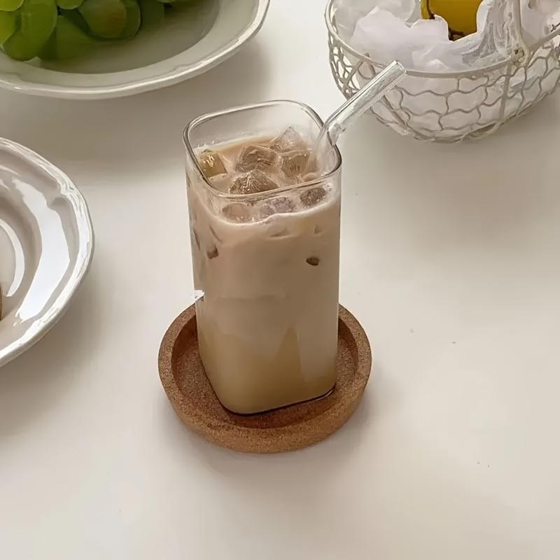 1pcs Square Heat Resistant Coffee Glass Cup With Lid and Straw Transparent Milk Tea Juice Cups Coffee Mug For Home Bar Drinkware