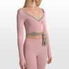 SKIMS Stretch-Strick Damen Langarm Wickeloberteil LSLSL10088W-HIM