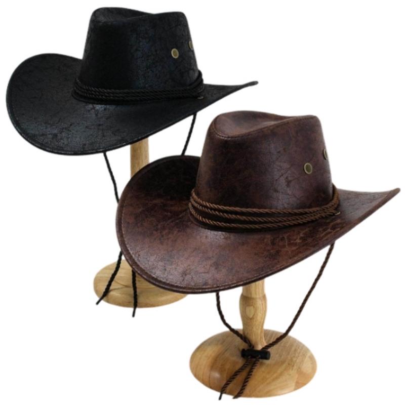 Klassischer Unisex Western Cowboy Sonnenhut, Leichte Kunstfilz Lederkappe Leder Reisekappe zum Wandern, Reisen und Outdoor
