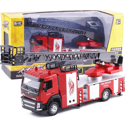 1/50 High Pressure Water Gun Fire Truck Model Retractable Cloud Ladder Fire Truck Simulation Sound and Light Pull Back Children's Toy  Alloy Open Door