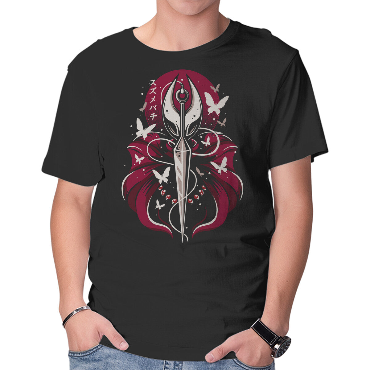 Unisex Crew Neck T-Shirt Dark Hornet Sunset Graphic Short Sleeve Casual Tee L