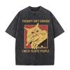 Lustige Katze beißt Hand "Therapie reicht nicht" Aufdruck Vintage Schwarz gewaschenes T-Shirt