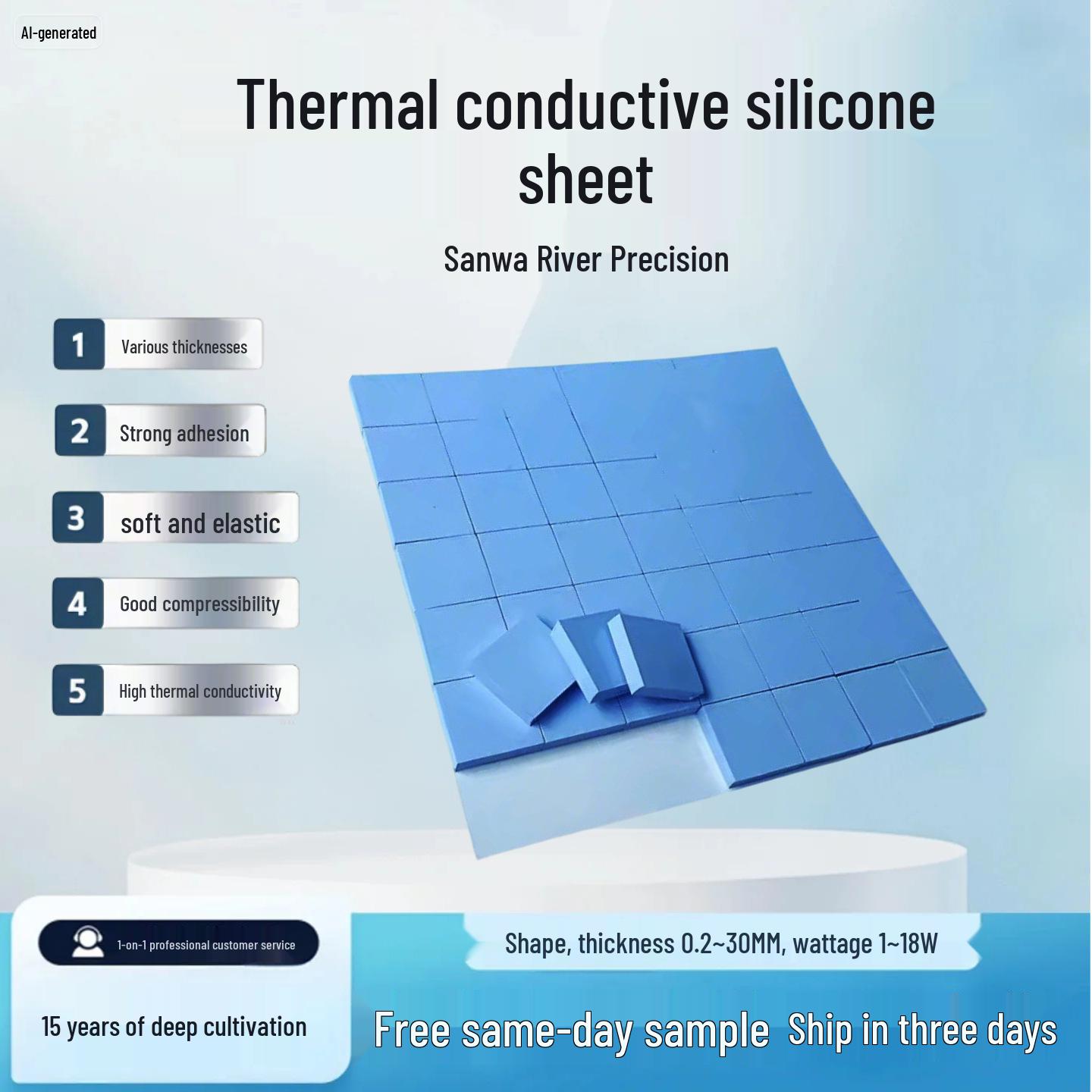 

Self-Adhesive Thermal Silicone Pad - Heat Resistant, Insulating, Anti-Static, Shock Absorbing Gasket 0.25mm thickness, 200x400mm