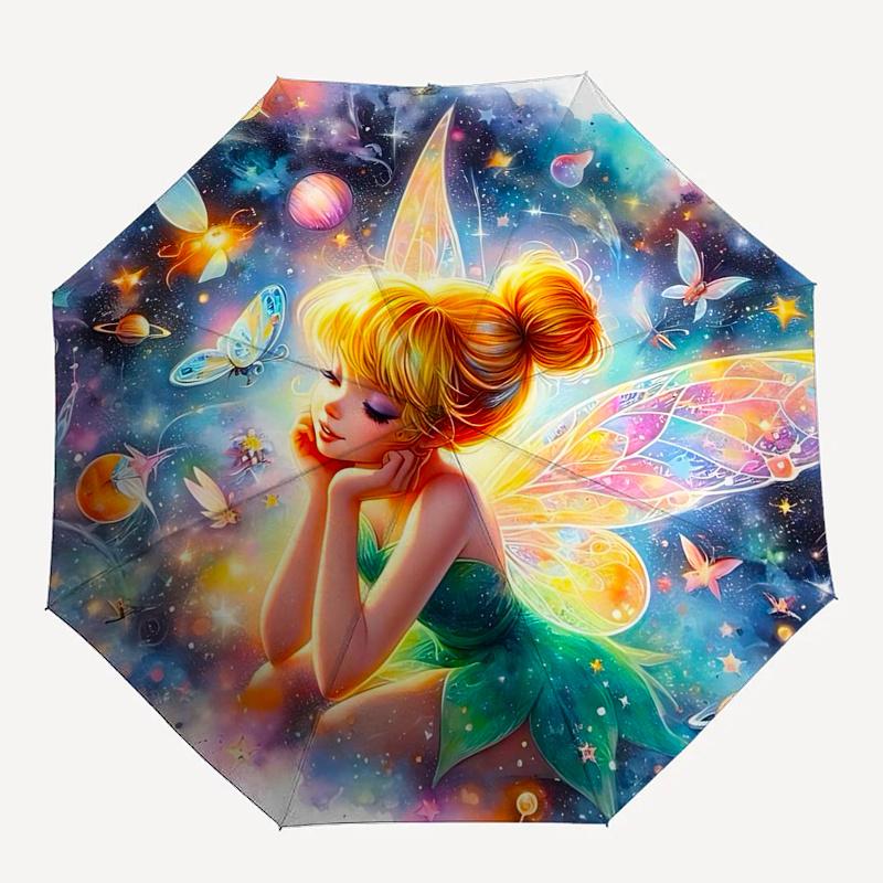 Tinker Bell Themed Travel Umbrella-8 Ribs Automatic Opening and Closing, Portable Folding Design, Compact and Stylish Umbrella
