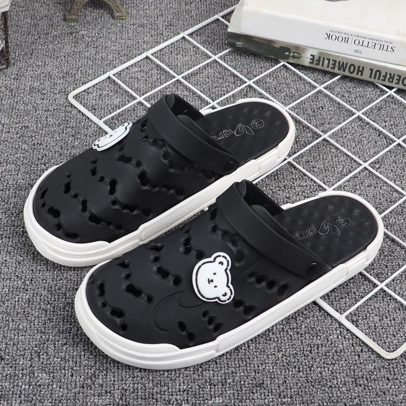 

Summer Soft Plastic Closed Toe Girls Sandals Cut Out Hole Shoes Waterproof Beach Shoes Garden Sandals Two-Way Comfortable Black 37
