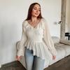 1116 European and American women's clothing new products Royal sister style elegant long-sleeved ruffle edge chiffon shirt autumn irregular top