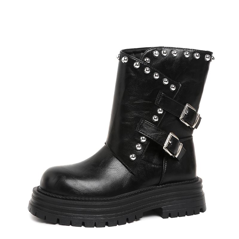 

Autumn and Winter New Platform Booties Women British Style Retro Rivet Temperament Heightened Knight Boots 40 чорний