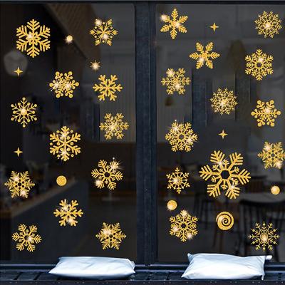 Adesivo da parete elettrostatico con effetto glitter, fiocco di neve, decorazione natalizia per la stanza dei bambini, decorazione per finestre in vetro, carta da parati per Capodanno