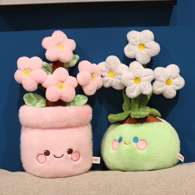 Poupée en peluche de fleur de dessin animé en pot 33 cm Rose Vert Jonquille Fleur de cerisier Plante Jouet en peluche Décoration de maison Cadeau pour enfants about 33cm