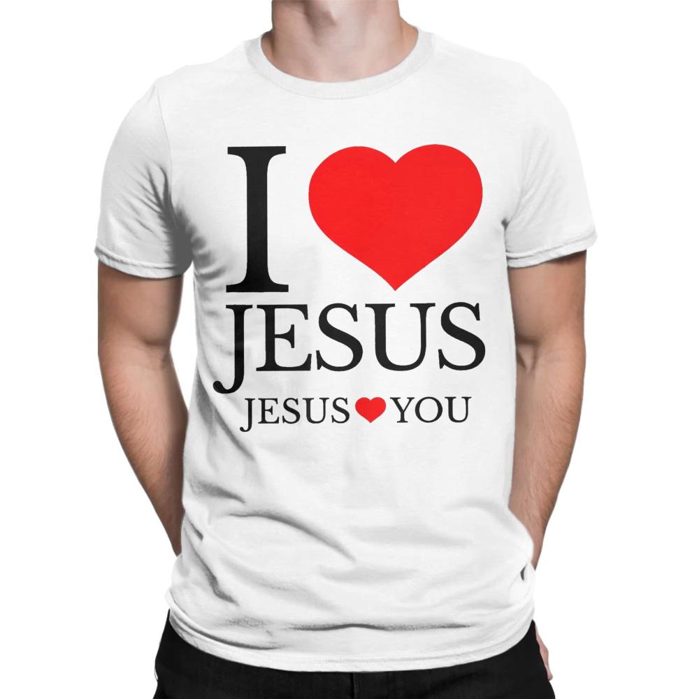 I LOVE JESUS JESUS LOVES YOU CHRISTIAN T Shirts Summer Funny T Shirts Cotton Hipster Tee Shirt for Men Short Sleeves Casual Tees