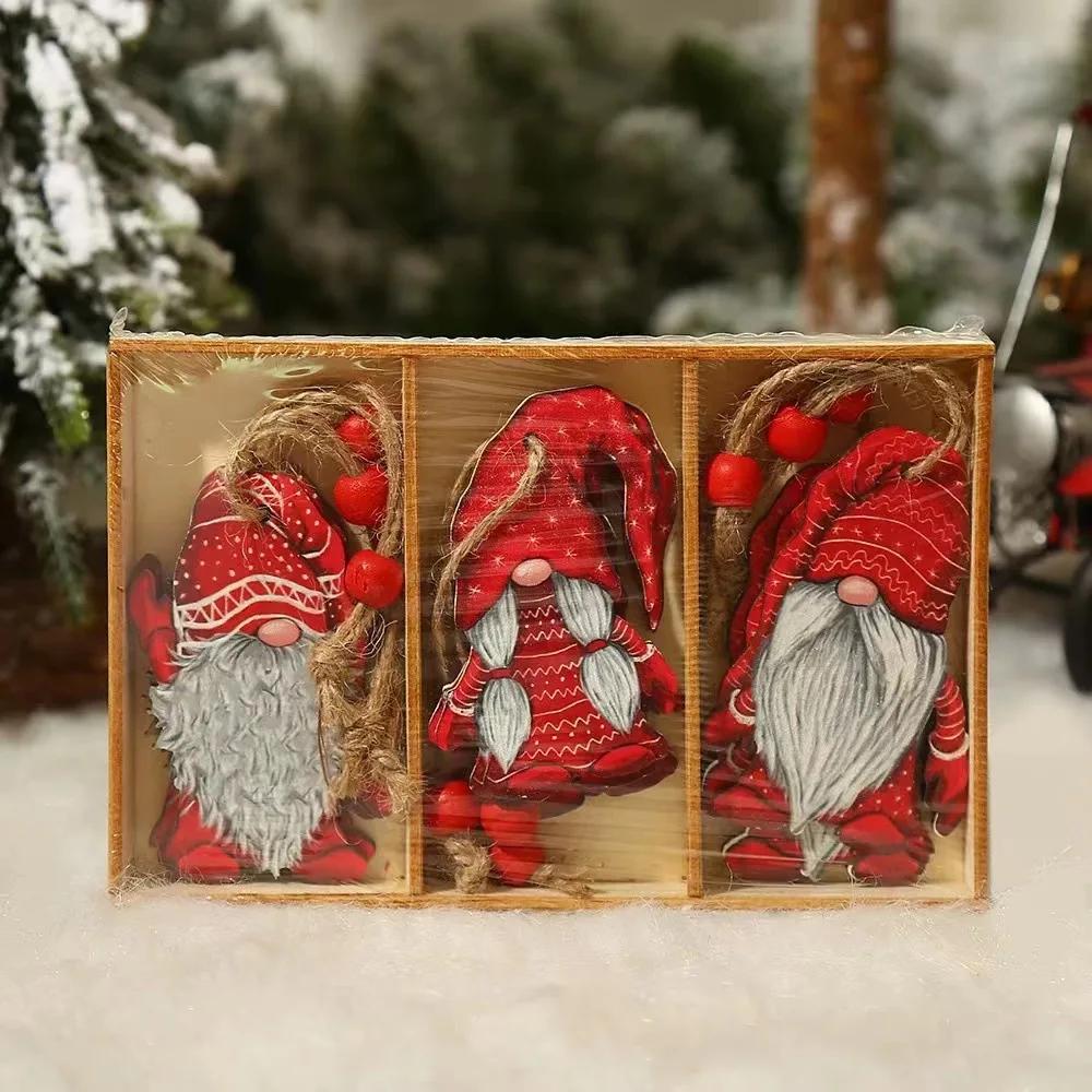 9pcs Christmas Gnomes Wooden Pendant Christmas Tree Hanging Oranment Navidad New Year 2025 Gift Xmas Decorations for Home Noel