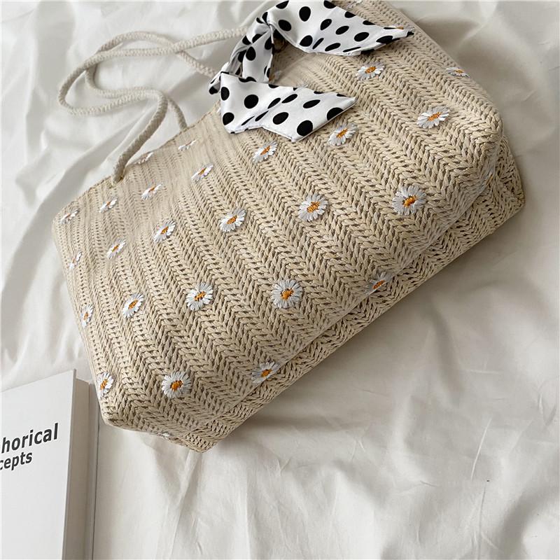2021 Women's Summer Straw Woven Beach Tote - Floral Design Single Shoulder Bag