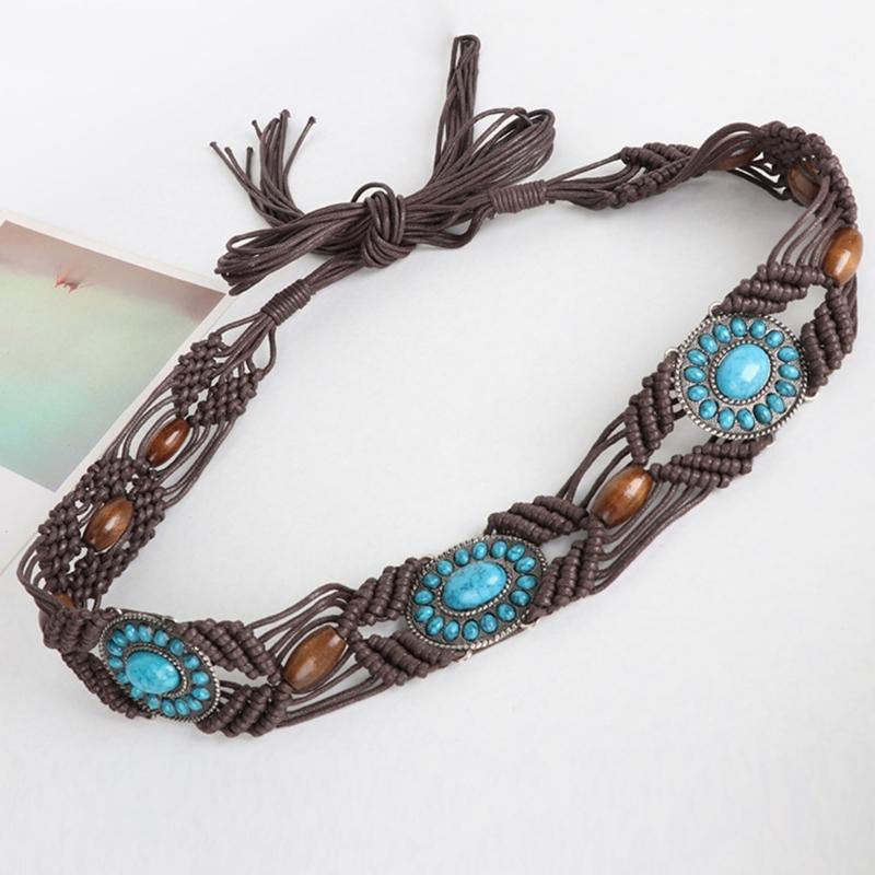 DIY Bohemian Wooden Bead Waist Rope Braided Tassels Belt Ethnic Style Belts