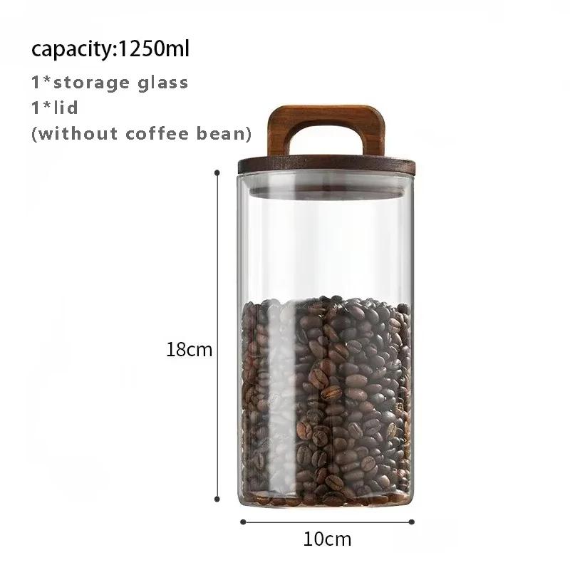 Thickened Glass Sealed Jar with Wooden Lid Waterproof Moisture-proof Coffee Bean Storage Tray Transparent Tea Cereal Containerr