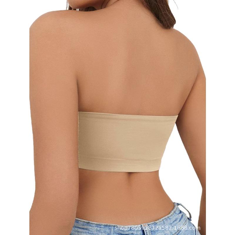 Women's Beige Seamless Strapless Bandeau Bralette Invisible Tube Top