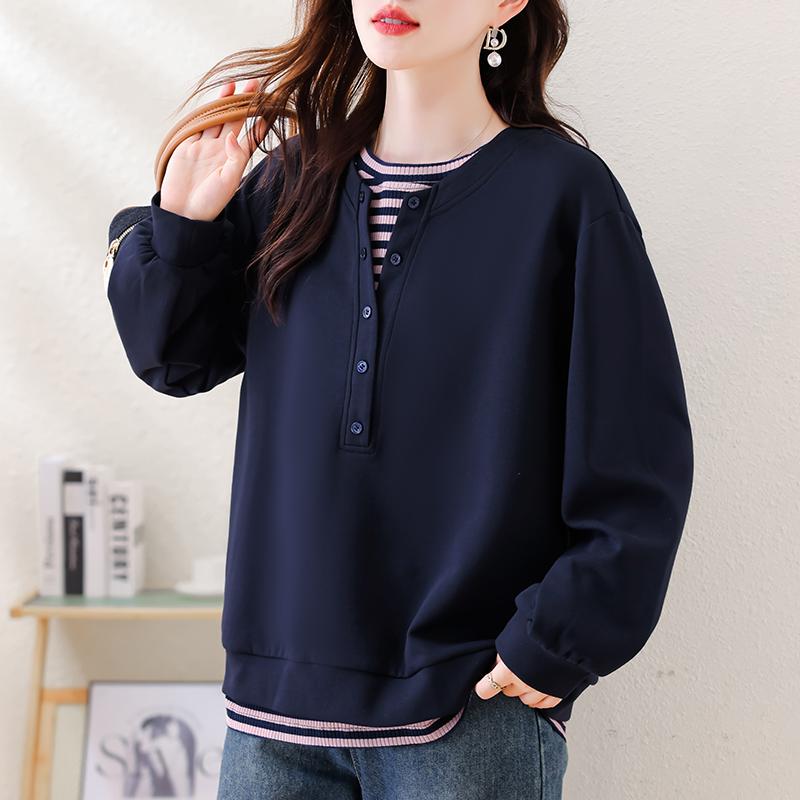 Dimanaf 2025 New Autumn Plus Size Hoodie Buttons Women Pullovers Tops Solid Fashion Loose
