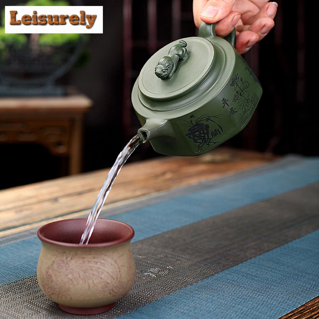 320ml Yixing Purple Clay Teapot Handmade Octagonal Lucky Auspicious Beast Pot Raw Ore Green Mud Kettle With Infuser Zisha Teaset