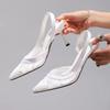 Elegant Lace Mesh High Heeled Sandals Women Luxury Bling Back Strap Brand Designer Shoes Fashion Pointy Toe Party Dress Shoes